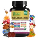 Črno seme olje & Med z kurkuma Gumies z BioPerine, Apple Cider Vinegar, Biotin, cink & vitamini C D3 B12 – Imunska, Detox, Energy & Hair Skin Nails Podpora – 60 Vegan, Halal, Organic Gummies