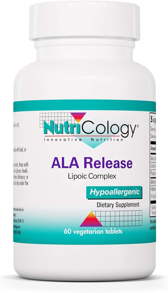 Nutriologija ALA sprostitev - Alpha-Lipojska kislina kompleks, R-Alpha-Lipoic, Biotin, Kalcij, prehranska dopolnila, vegetarijanske tablete - 60 Število