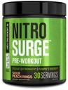 Jacked Factory NITROSURGE Pre Workout dodatek - Neskončna energija, Instant moč pridobi, Jasno Fokus, Intenzivno črpalke - NI Booster & Močni Preworkout Energy Powder - 30 Servings, Sour Breach obroči