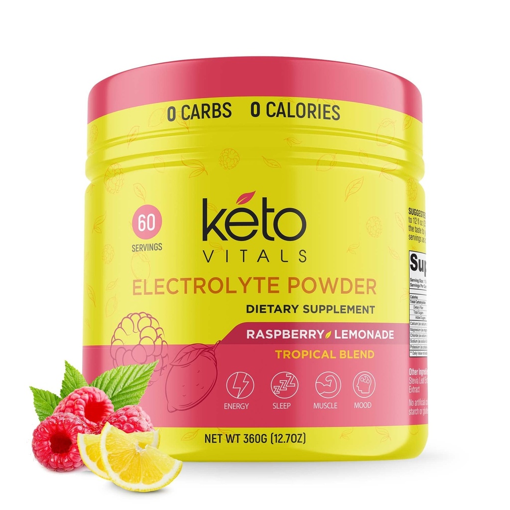 Keto vitals elektroliti v prahu - sladkor brez keto elektroliti v prahu s kalij, magnezij, natrij, & kalcij - brez sladkor elektrolitski pijača Mix & Hidracija v prahu, 60 Servisi, malina limonada