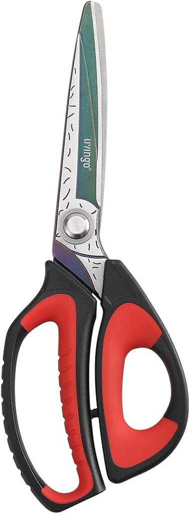 LIVINGO 10" Večnamenske težke škarje, Premium Titanium Coating Nerjaveče jeklo Orodje Industrijska trgovina Škarje za gospodinjstvo, Pruning, Gardening, Tkanina, Rdeča/črna