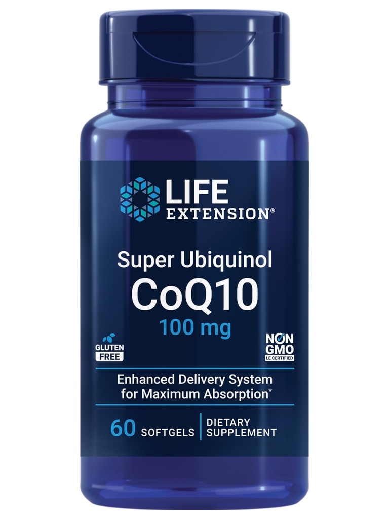 Life Extension Super Ubikinol CoQ10, Heart Health Supplement, Celična energija, oksidativna Obramba stresa, Največja absorpcija, 100 mg, Ne-GMO, Gluten-free, 60 kapsul