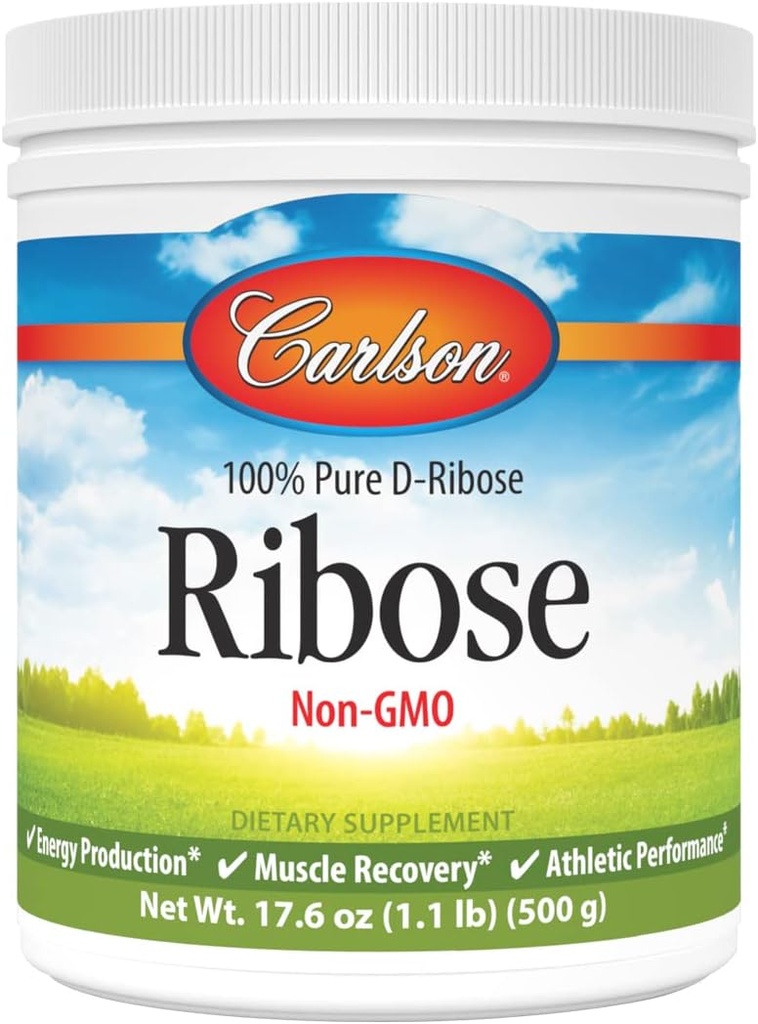Carlson - Ribose, 100% čista D-riboza, ne-GMO, proizvodnja energije, okrevanje mišic in atletska zmogljivost, 17.6 oz (500 g)