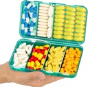 Yaklim Magnetic Travel Organizer, 7 Kompartmenti Prenosne tablete Box, Velik vitamin Organizator z nalepkami, Daily Pill Case Medicine Organizer, Big Supplement Organizer Magnet Pill Container Green