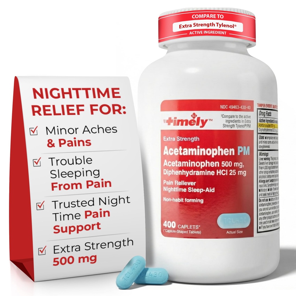 Time-CAP LABS, INC. Pravočasno acetatofen PM - Dodatna moč PM - 400 Count - V primerjavi s Tylenol PM Dodatna moč - Pain Relief PM za lahko noč spanja - Made in USA