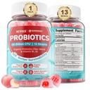 NEVIS probiotik + prebiotični gumiji za odrasle in otroke 4+, brez sladkorja žvečljivi 50 milijard CFUs w/Fiber, vitamin B1 B2 D3 & cink, za digestiv in črevesno zdravje, povečanje mikroflora raznolikosti, 60 Cts