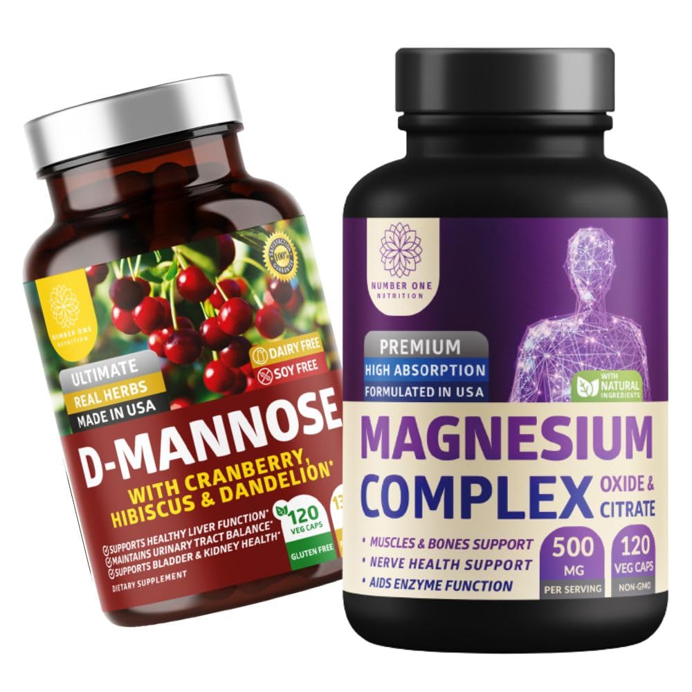 Številka One Nutrition N1N Premium Magnezijev kompleks [500mg] Visoka absorpcija in D-mannoza [1350mg z brusnico & Hibiscus], Ne-GMO in Gluten-free, 2 paket