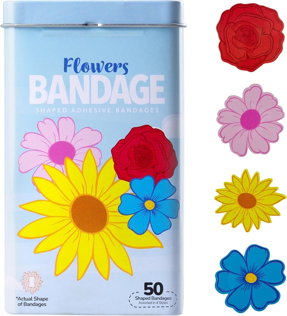 BioSwiss otroci Bandages, cvetje Shaped self Adhesive Bandage set, Latex brezplačno, Sterilne rane nego, 50 Število