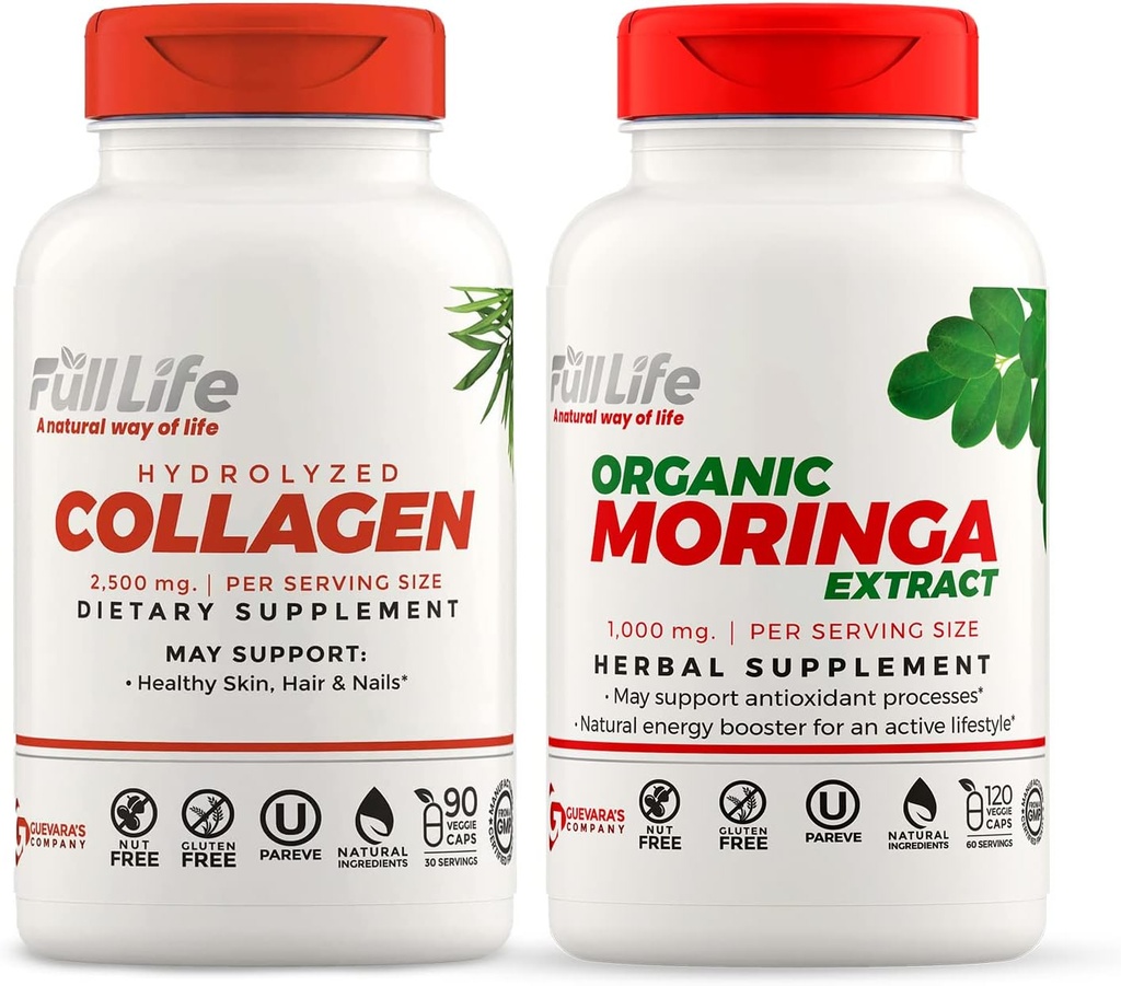 Kapsule Colagen in Moringa Oleifera, ki vsebujejo polno življenje - tablete govejega kolagena za ženske in moške, brez glutena - Veggie kapsule