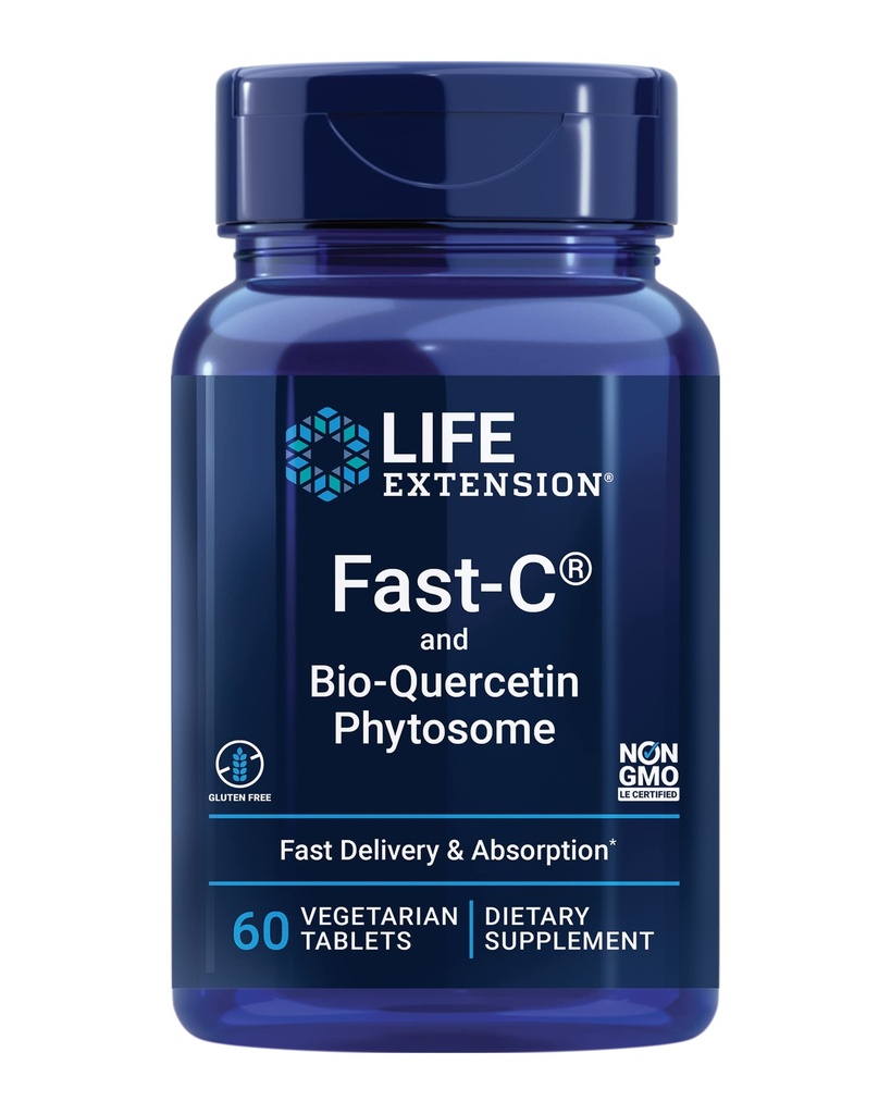 Life Extension Fast-C® in Bio-Quercetin®, Hitra dostava in absorpcija, Vitamin C, Fenugreek, Imunska podpora, Magnezij, Gluten-free, Ne-GMO, Vegetarian, 60 tablet