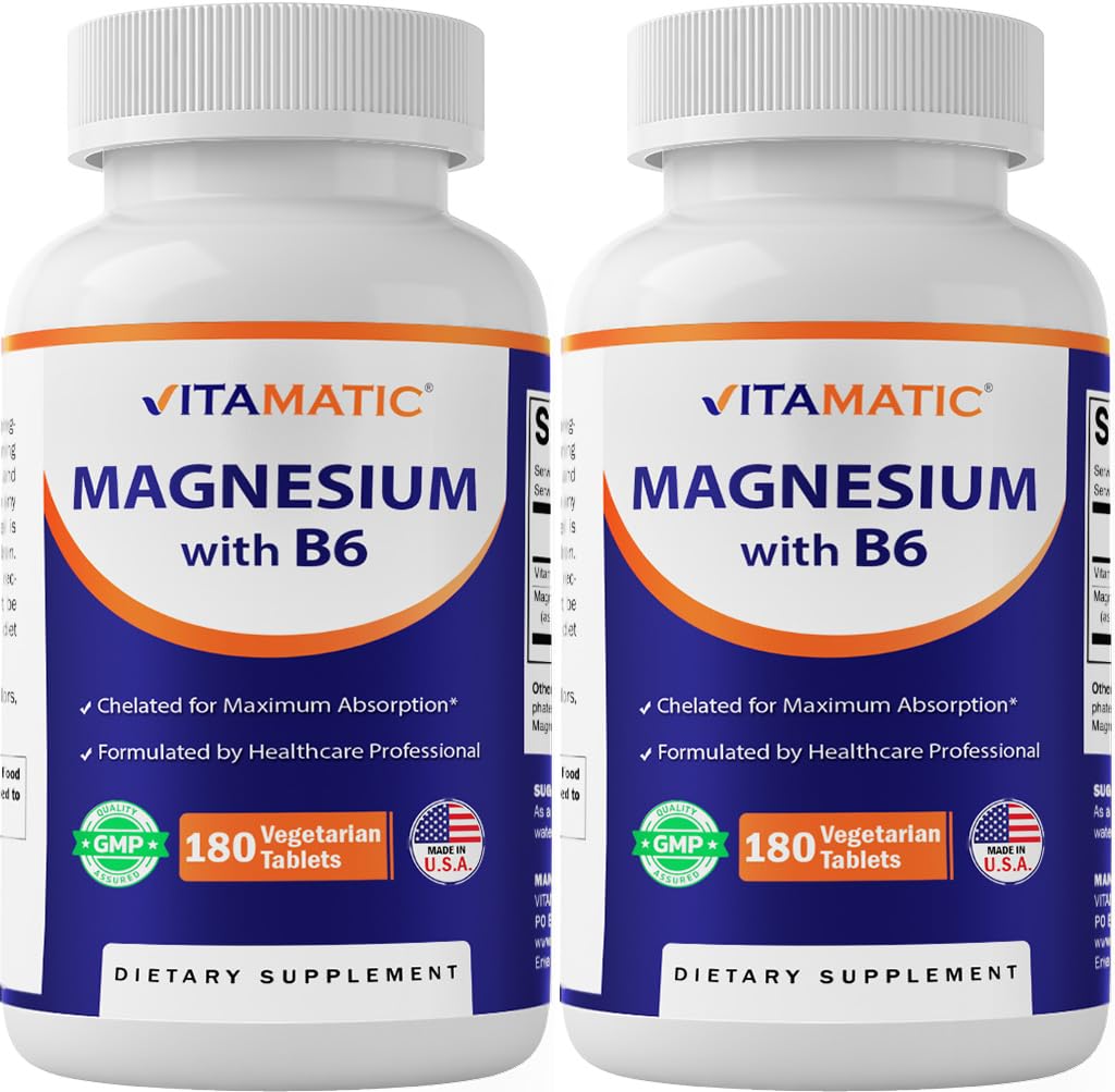 Vitamatski magnezij z B6- 180 vegetarijanske tablete (neprevlečene) - dodan B6 za maksimalno absorpcijo - podpira mišice, sklepe in zdravje srca - 2 pakiranji