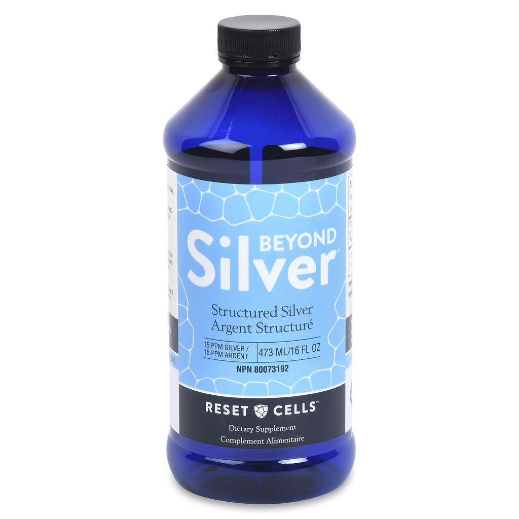 Beyond Silver Structured Silver Solution - 15ppm - 16oz - Pure Colloidal Silver Tekočina za imuno podporo - Alkalne Silver vode prehranska dopolnila