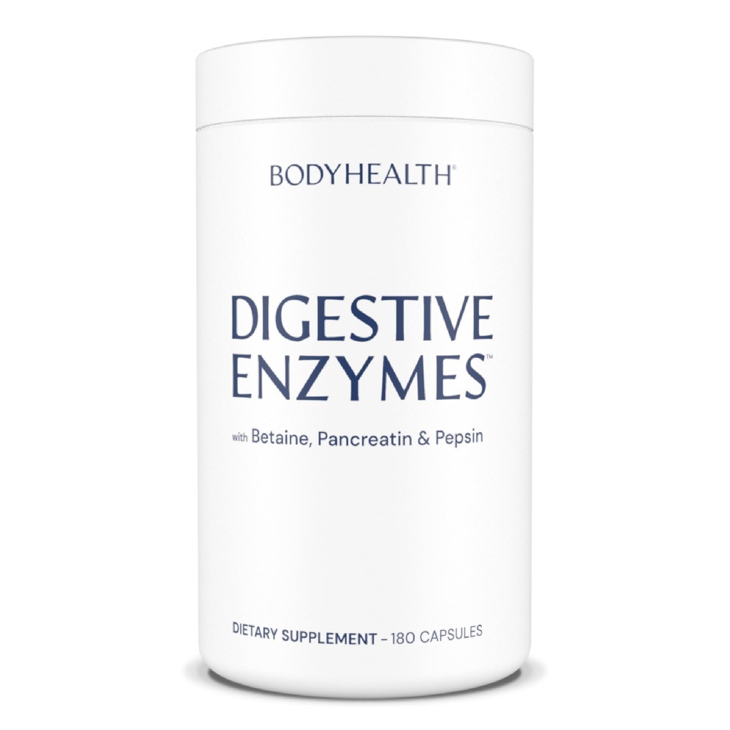 BodyHealth Digestive Enzymes Full Spectrum Digestive Support (180 caps), Betaine, Pepsin, Pancreatin BPP Loaded with Enzymes and Probiotics, Relief for Stomach Bloating, Heartburn, Gas, Constipation