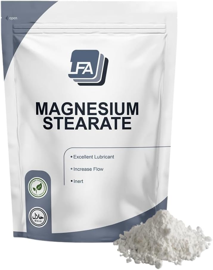 Magnezijev stearat v prahu - suhi mazivo - 1kg (2,2 lb) Anti-stikiranje & pretakanje sredstvo za tablete stiskalnice tablete in kapsule Mix - Halal - Kosher - Vegan
