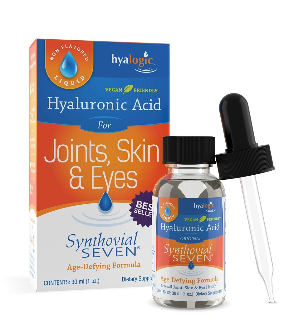 Hyalogic Synthovial Seven - peroralna hialuronska kislina dodatek 1oz - Tekoča HA podpira kožo, oči in hidracijo ustnic - Vegan, Gluten Free 1 Ounce
