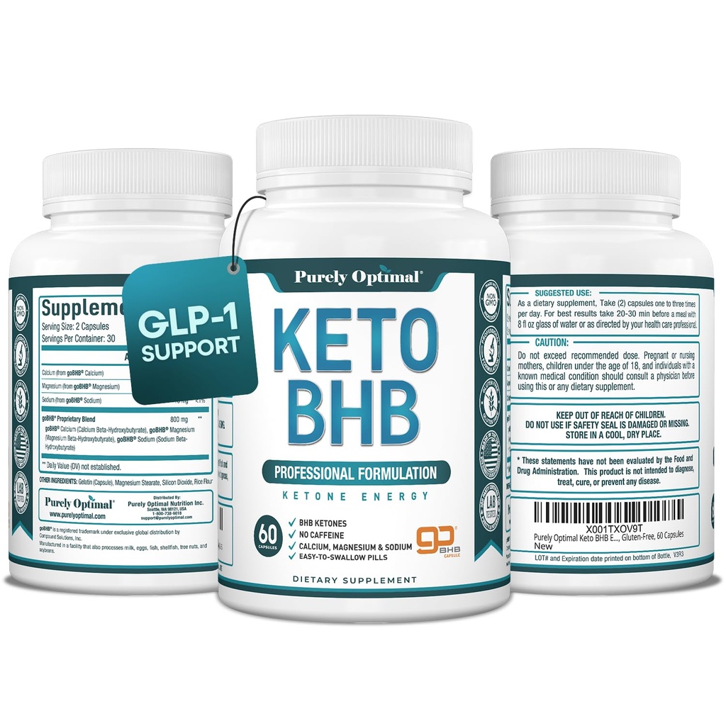 Čisto optimalne kapsule Keto BHB – eksogene tablete Ketone za podporo ketozi, trajno energijo, fokus in presnovo – za ženske in moške, 60 kapsul