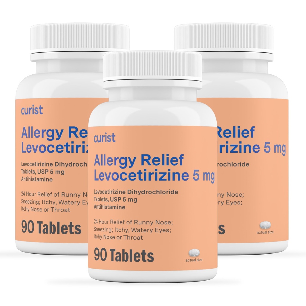Curist Generic levocetirizin Dihidroklorid 5 mg razsutem stanju (270 tablet), Alergija tablete, 24 ur Alergija Relief - alergija Medicina (3 paketi po 90 tablet)