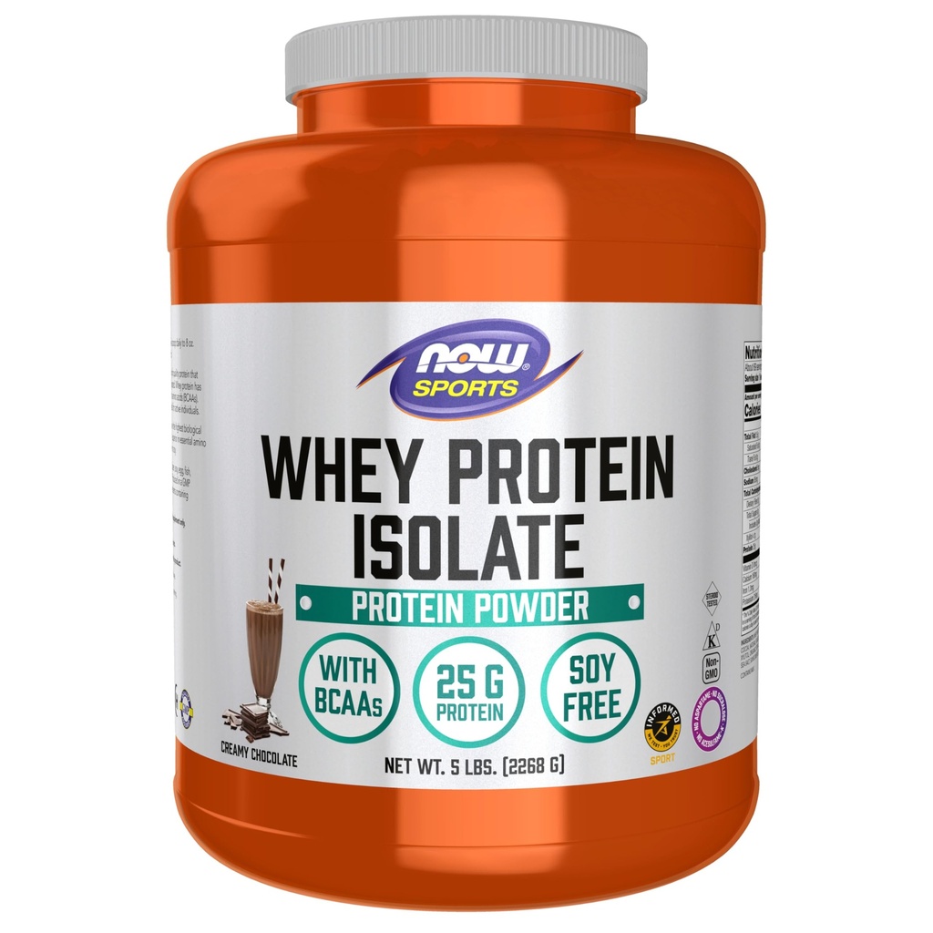 NOW Foods Športna prehrana, izolat sirotkinih beljakovin, 25 G z BCAA, kremna čokolada v prahu, 5-pound