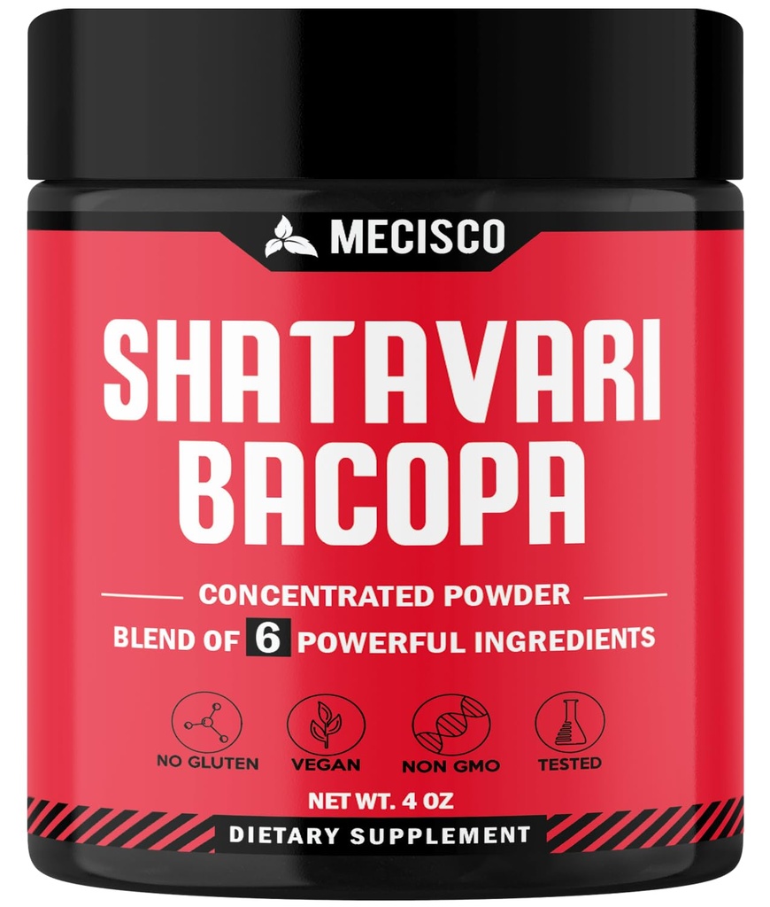 6in1 Shatavari Powder Organic - Mešanica s Shatavari Root, Bacopa Monnieri, Ashwagandha Root, Vitex Berry, Fenugreek & Black Pepper - podpira pomlajevanje, spodbuja energijo in vitalnost - 4 Oz