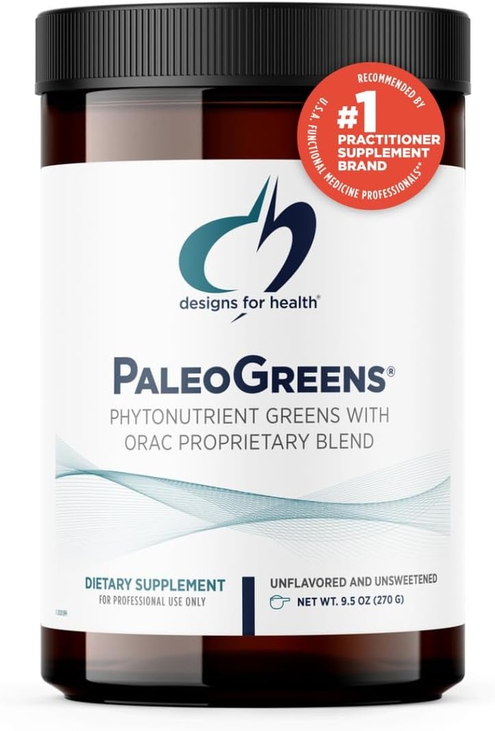 Designs for Health PaleoGreens - več kot 90% Organski super zeleni stresalnik v prahu z zelenjavo, jagode, encimi + antioksidanti - ne-GMO pijača mešamo, nearomatizirani + nesladkani (30 strežnikov / 270g)