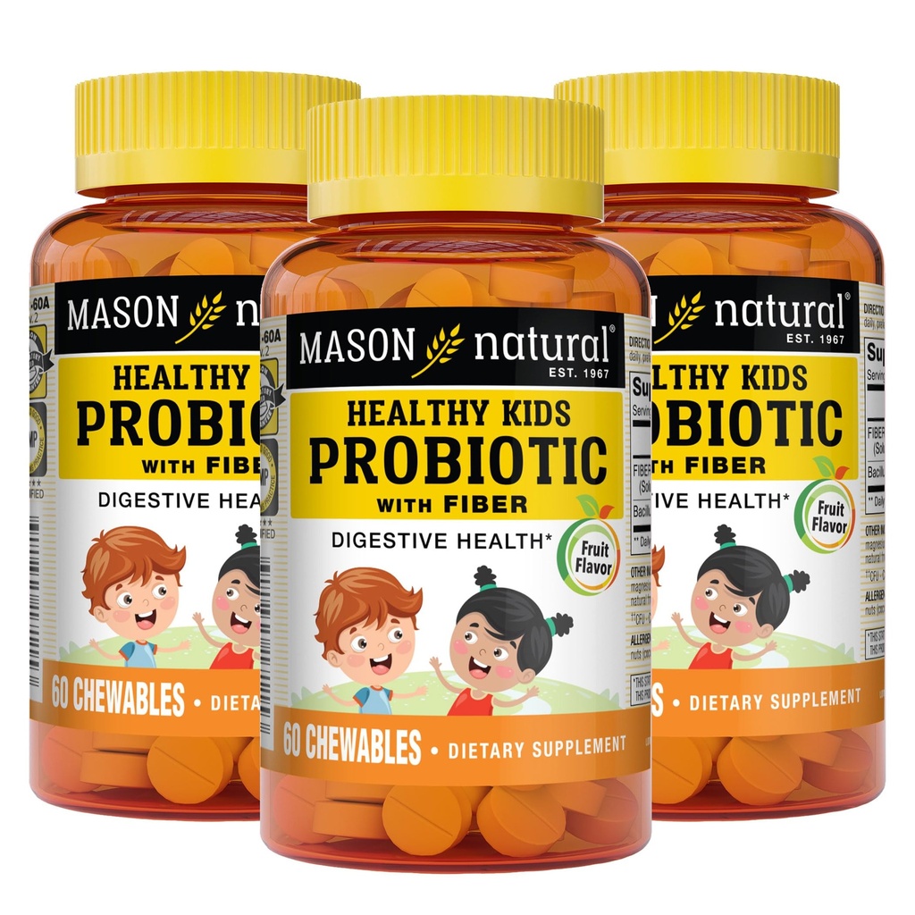 MASON NARAVNO Zdravi otroci Probiotik z Fiber - Zdrava prebavna funkcija, izboljšano zdravje črevesja, 60 Žvečilni izdelki (paket 3)