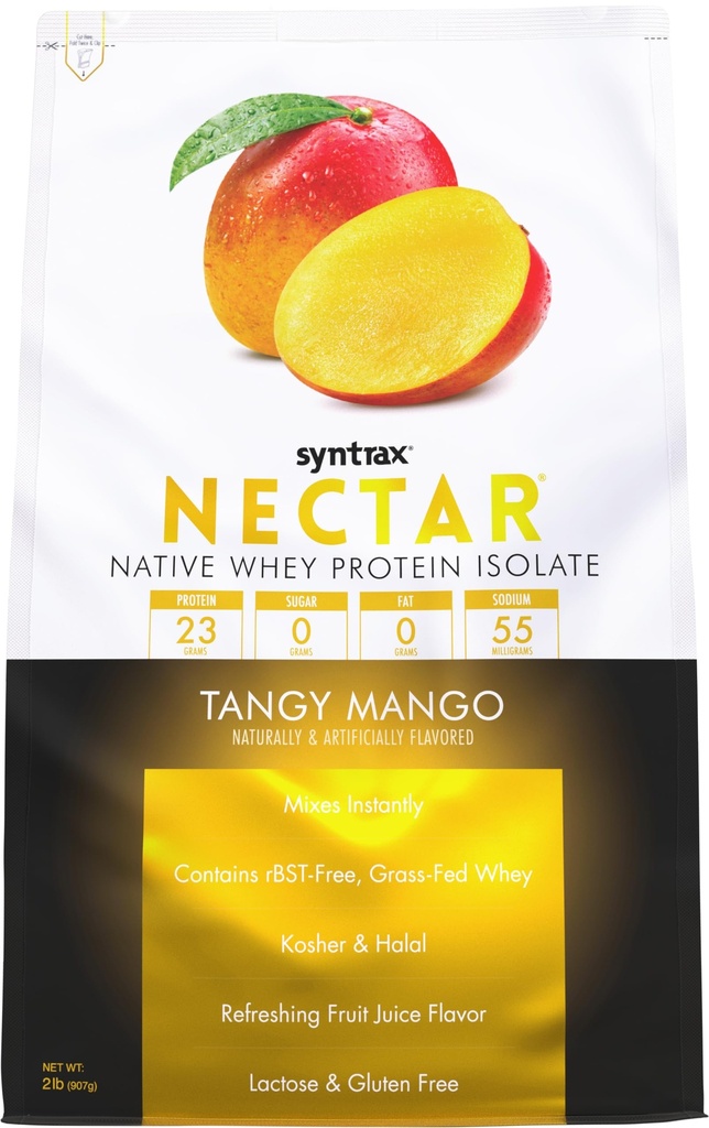 Syntrax Nutrition Nectar, 100% sirotkin izolat v prahu, aroma sadnega soka, tangy mango, 2 lbs.