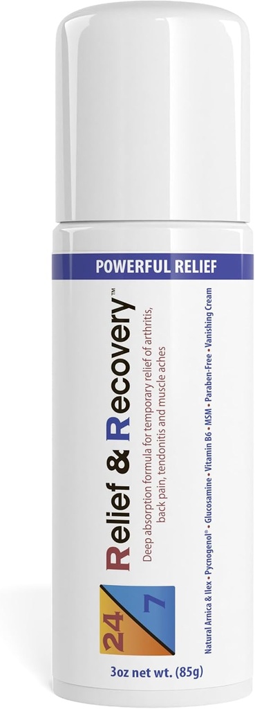 24/7 Relief & recovery Pain Relief Roll On - 3 Ounce - krema za lajšanje bolečine v mišicah, lajšanje bolečine v sklepih, lajšanje bolečine v burzitu, lajšanje bolečine v išiatiku, lajšanje bolečine v nogah, topična bolečina Reliever