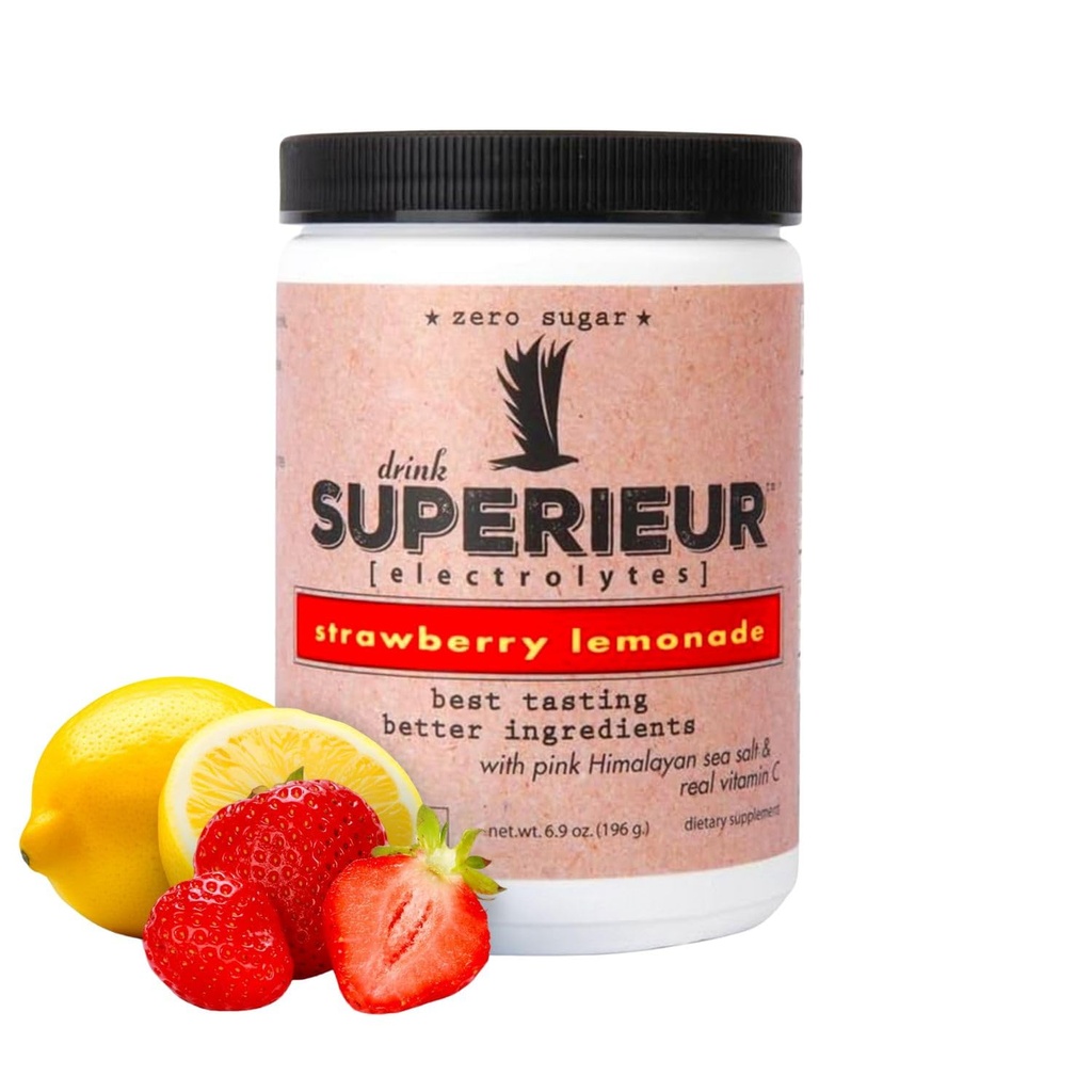 Superieur Electrolytes – Na plantah temelječi elektrolitski dodatek w/Sea Minerals for Hydration & Recovery – Keto prijazno, Non-GMO, Zero Sugar, Vegan zdravo športna pijača v prahu – Strawberry Lemon(70 Serv)