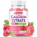 Kalcijev citrat Gumies 1000mg w/vitamin D3, visoka absorpcija Kalcijev dodatek za ženske in moške, Plus Magnezij, Kalij, cink za mišice in imuno, brez sladkorja, malina aroma, 60 Count
