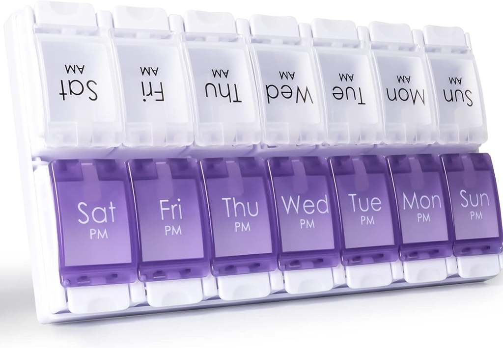 MERICARGO Am Pm tablete Organizator 7 dan, 2 krat na dan velike tedenske tablete škatle, Push Button Daily Pill Primer za vitamine, ribje olje, dodatki