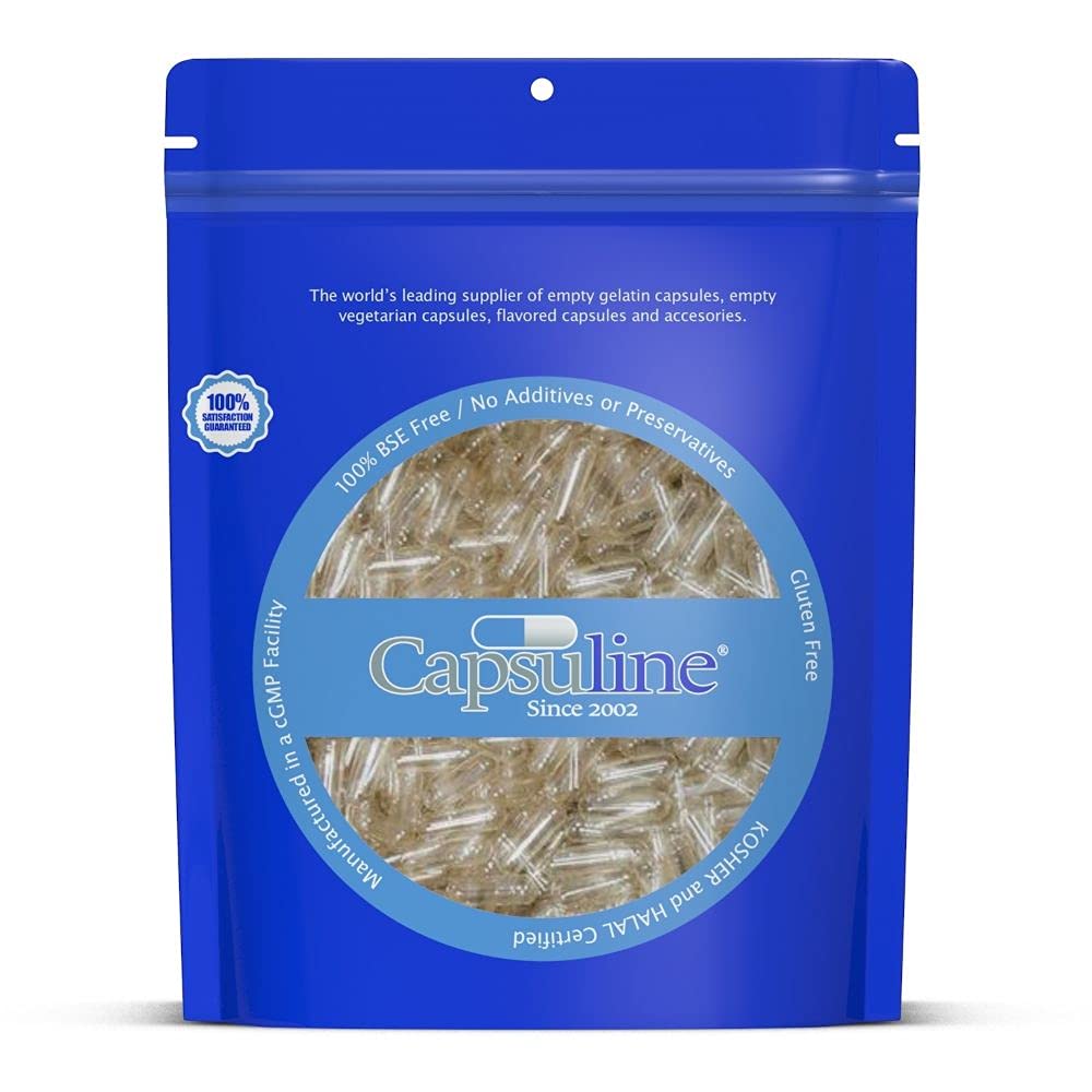 Capsuline Size 00 - Prozorne prazne kapsule želatine - prazne kapsule tablete - DIY Kapsule čiste goveje tablete Polnjenje - prazne kapsule - Košir, Gluten Free, Halal in Non-GMO (500 Število, jasno)