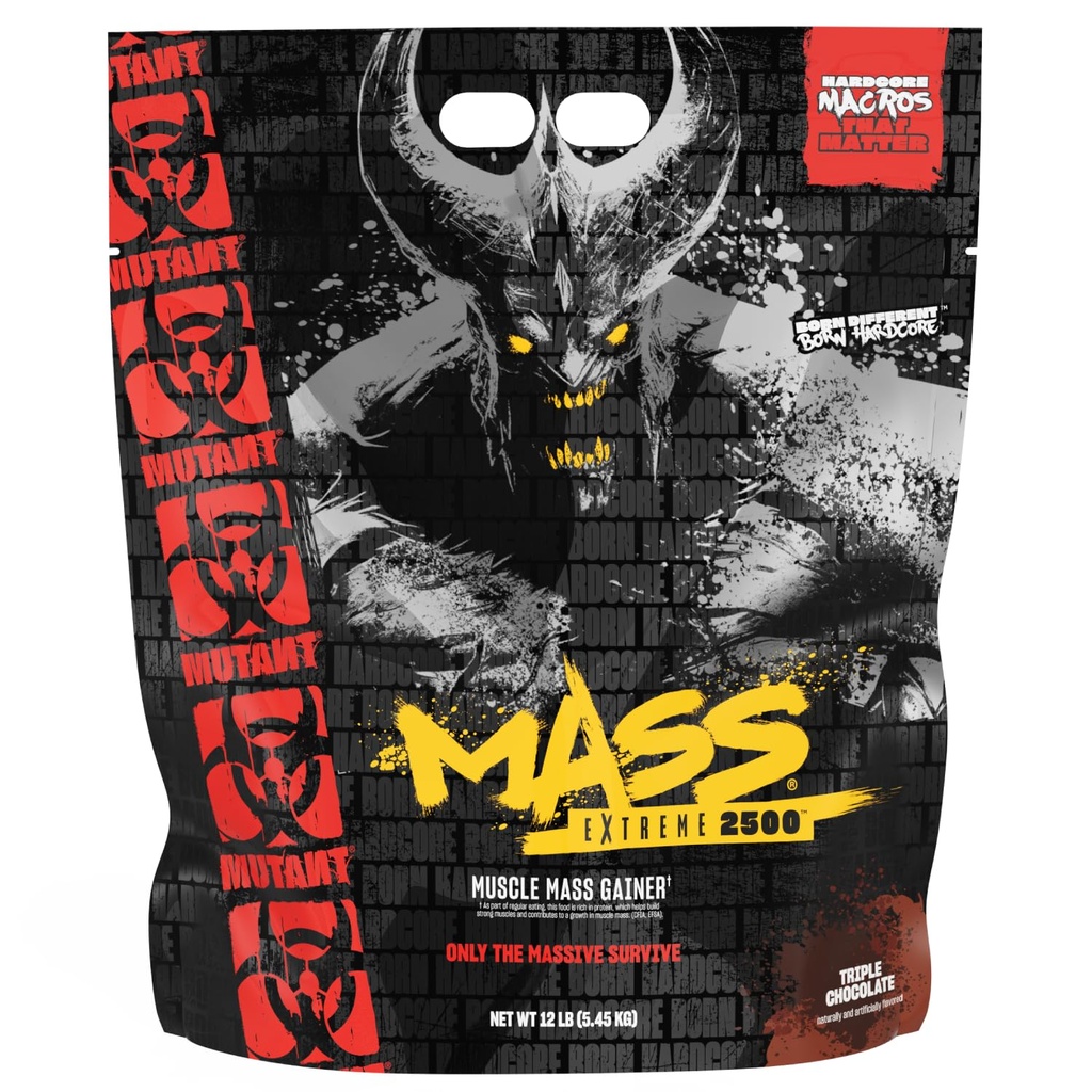 Mutant Mass Extreme Gainer – Whey Protein Powder – Graditi mišic velikost in moč – Visoka gostota čisto kalorij (Triple Chocolate, 12 funtov)