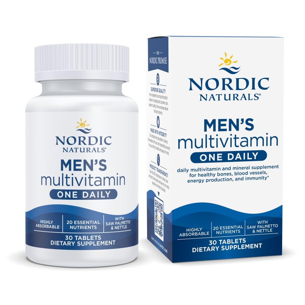 Nordic Naturals Moški multivitamin One - Bone, Energy, & Blood-Vessel Podpora - Imuniteta dodatek - 20 Essential Nutrients - 30 Tablets - 30 Služabniki
