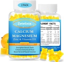 Kalcijev magnezijev cink Gumiji za odrasle in otroke, 1000 mg brez sladkorja kalcijev citrat dodatek, visoka absorpcija Magnezij Glicinat Gumiji z vitaminom D3 & K2 - Kost in mišice in imuno zdravje (2 paket)