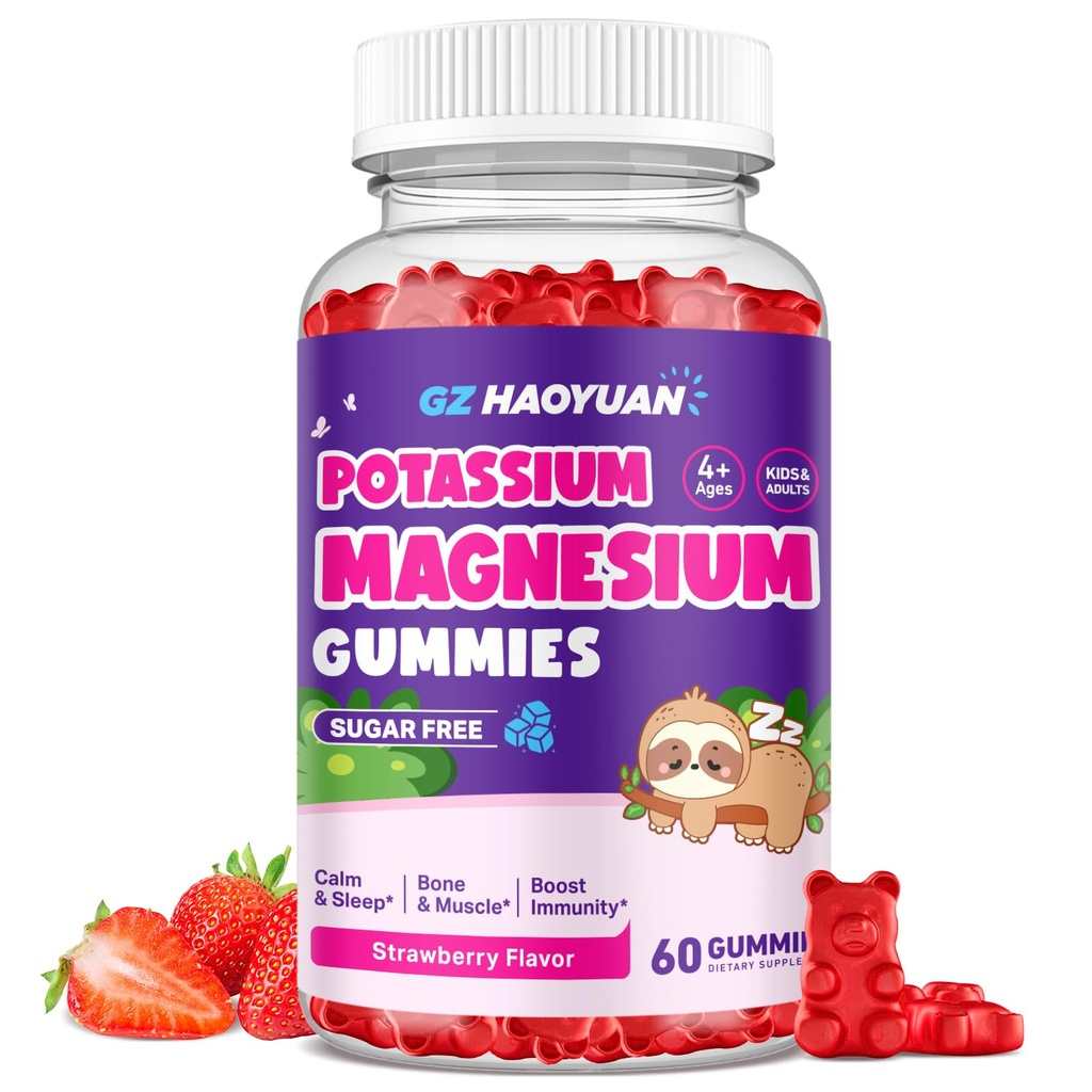 Magnezij Gumiji za otroke - Magnezij Glicinat Gumiji z vitaminom D3, B6, Kalij & Ashwagandha, Magnezij za otroke in odrasle Sprostitev, spanje, zdravje možganov in kosti -Vegan Jagoda 60ct