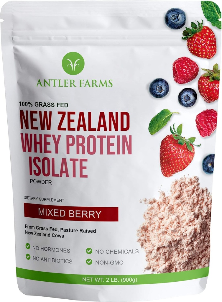 Mravljinske farme - 100% hranilne novozelandske sirotkine beljakovine izolat, mešane jagodne arome, 30 serverjev, 2 lb - okusno, hladno obdelano, hitro Absorbirano, Keto prijazno, NO-Hormones, NO-GMOs