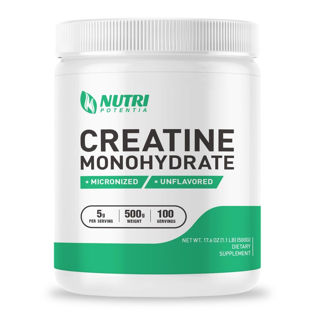 Kreatin monohidrat v prahu 500g, Pure Micronized Kreatine dopolnila za moške in ženske gradbene mišice, Pred & Post vadbe dopolnila, Vegan, Unflavored - 100 Servings (1.1Lb)