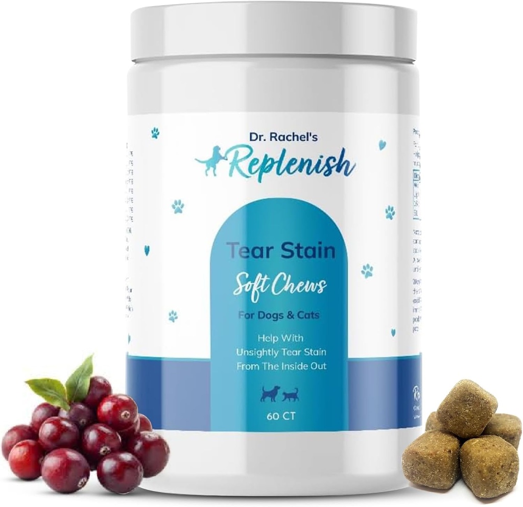 Odstranjevalec tearnih madežev za pse in mačke - Odstranjevalec tearnih madežev dr. Rachel za pse - Odstranjevalec tearnih madežev za pse - Tear Stain Supplement za pse - Natural Tear Stain Soft Chews - 60 Count