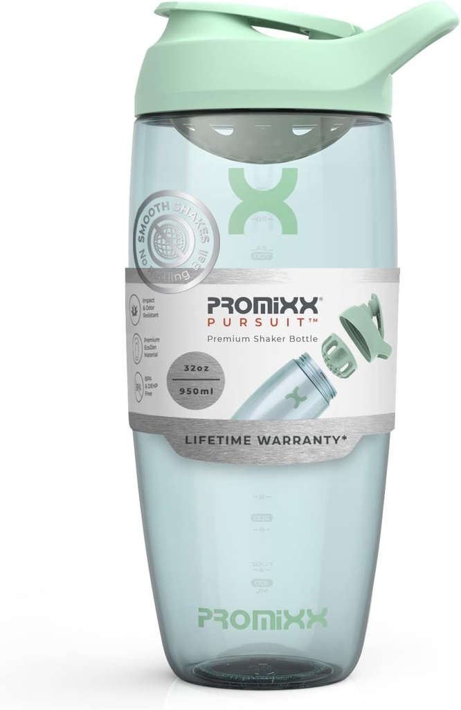 Promix Pursit Protein Shaker Steklenica (32 oz) – Tihi brez-Ball mešalnik, Leak-Proof Lid, BPA/BPS & Phthalate-free ECOZEN – Easy-Clean Shaker Cup za stresanje beljakovin, Pre & Post-workout smoothies