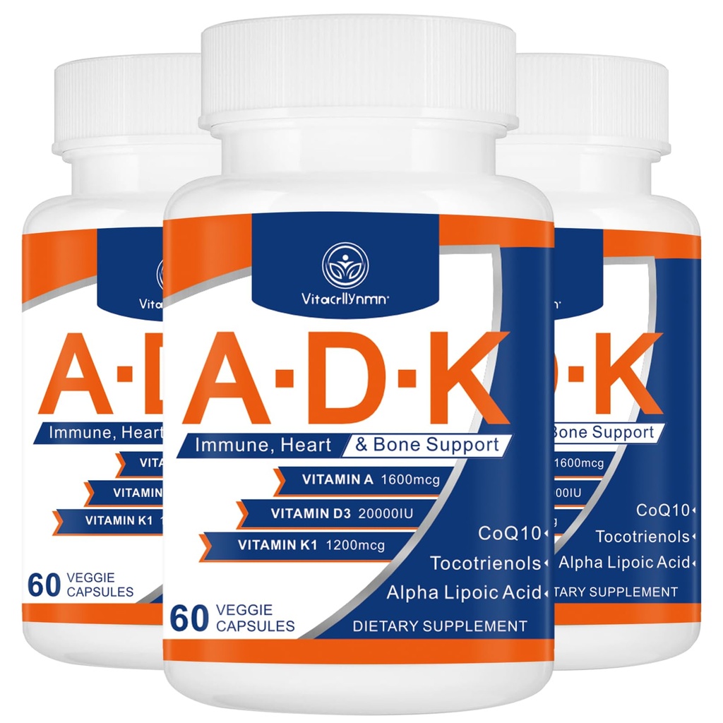 ADK dodatek za vitamine 20000 i.e. - vitamini visoke jakosti A, D3 in K1 za srce, zdravje kosti in podporo imunske podpore vitamin ADK 180 kapsule