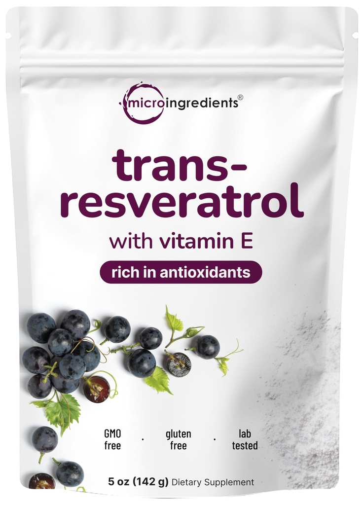 Pure Trans-Resveratrol prašek z vitaminom E, 5 Ounce, 2 v 1 Formula, Mikroniziran prašek za boljšo absorpcijo, Premium Resveratrol dodatek, Super antioksidant