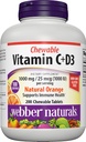 Webber Naturals Vitamin C+D3, 200 Žvečljive oranžne tablete, 1000 mg vitamina C s 1000 i.e. vitamina D3 na serviranje, kosti, zobje, imunske in antioksidantne podpore, ne gensko spremenjeni organizmi, mlečni izdelki in gluten brez