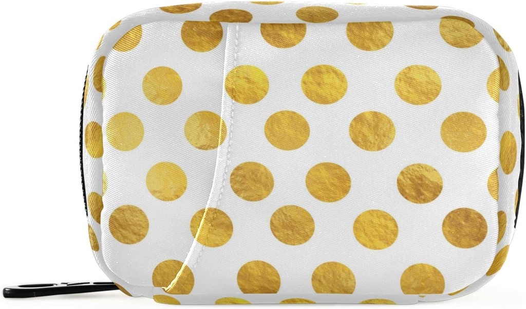Naanle Gold White Polka Dot Pill Box 7 Day Case Organizator potovanja z zadrgo Prenosni tedenski kompaktna velikost za vitamin dodatek imetnik A Dots Golden 4,6 x 3,14 x 1,88 Inch 0,12 kilogramov