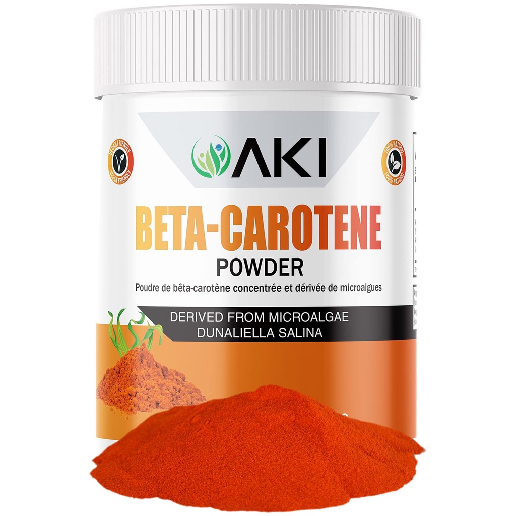 AKI Beta karoten 10% prašek (1.5oz/42.52g) Visoko koncentrirana aroma Fount vitamina A, lahko pomaga podpirati funkcije telesa, kože, imunskega sistema in oči - GSO brezplačno & Vegan prijazno