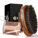 Čopič za moške, 100% Pure Boar Bristle Beard Brush, Set za brazde, vključno z Brada Comb, 2 Pcs Mustache škarje, in potovalna vreča