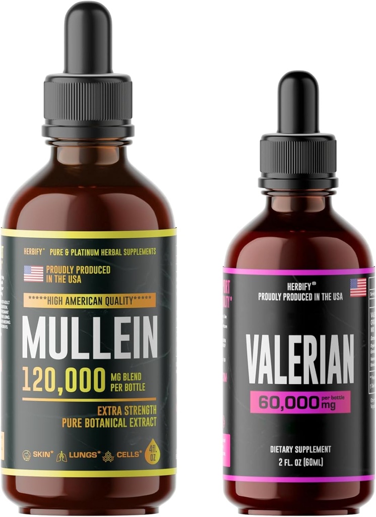 HERBIFY paket - Mullein Leaf Extract & Valerian Root Tinkture - Podpora za dihala in živčevje