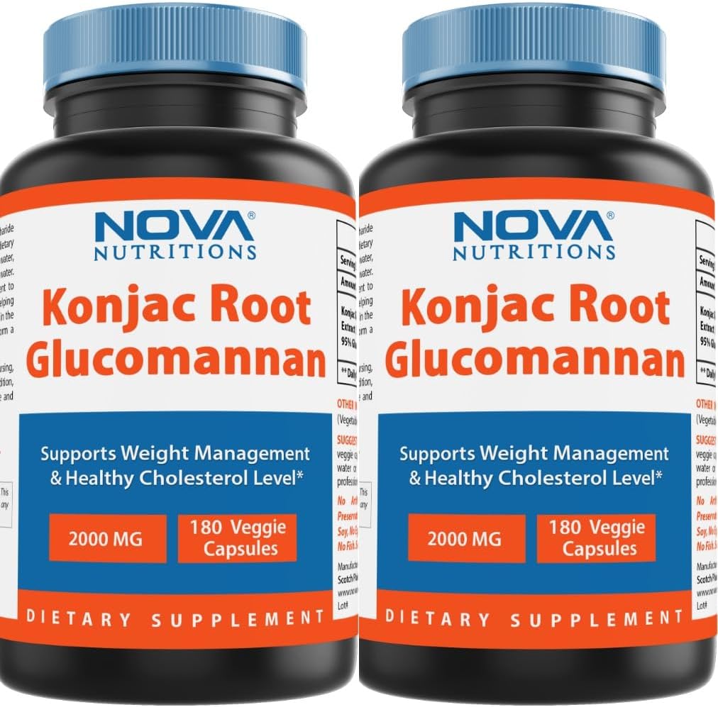 Nova Nutritions 2 Pakiranje Konjac Root Glucomannan Kapsule 2000 mg/Serving Veggie Caps 180 Število (skupaj 360 kapsul)