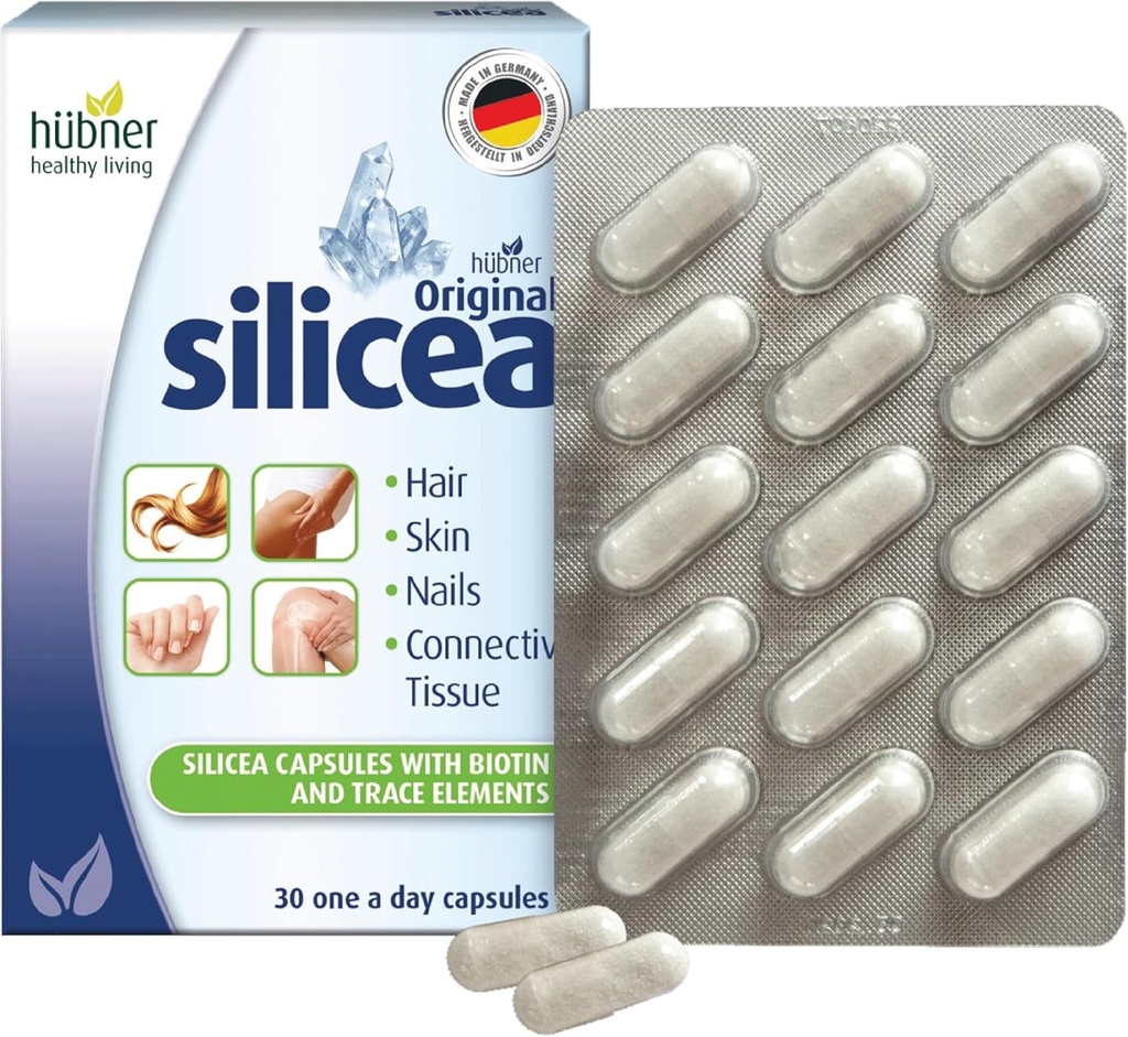 Hübner Original Silicea Gel Ena na dan Kapsule za lase, kožo, nohte, in povezana tkiva, Pure Colloidal Silica Gel Formula, Brez dodatkov ali konzervansov, 30 Servinges