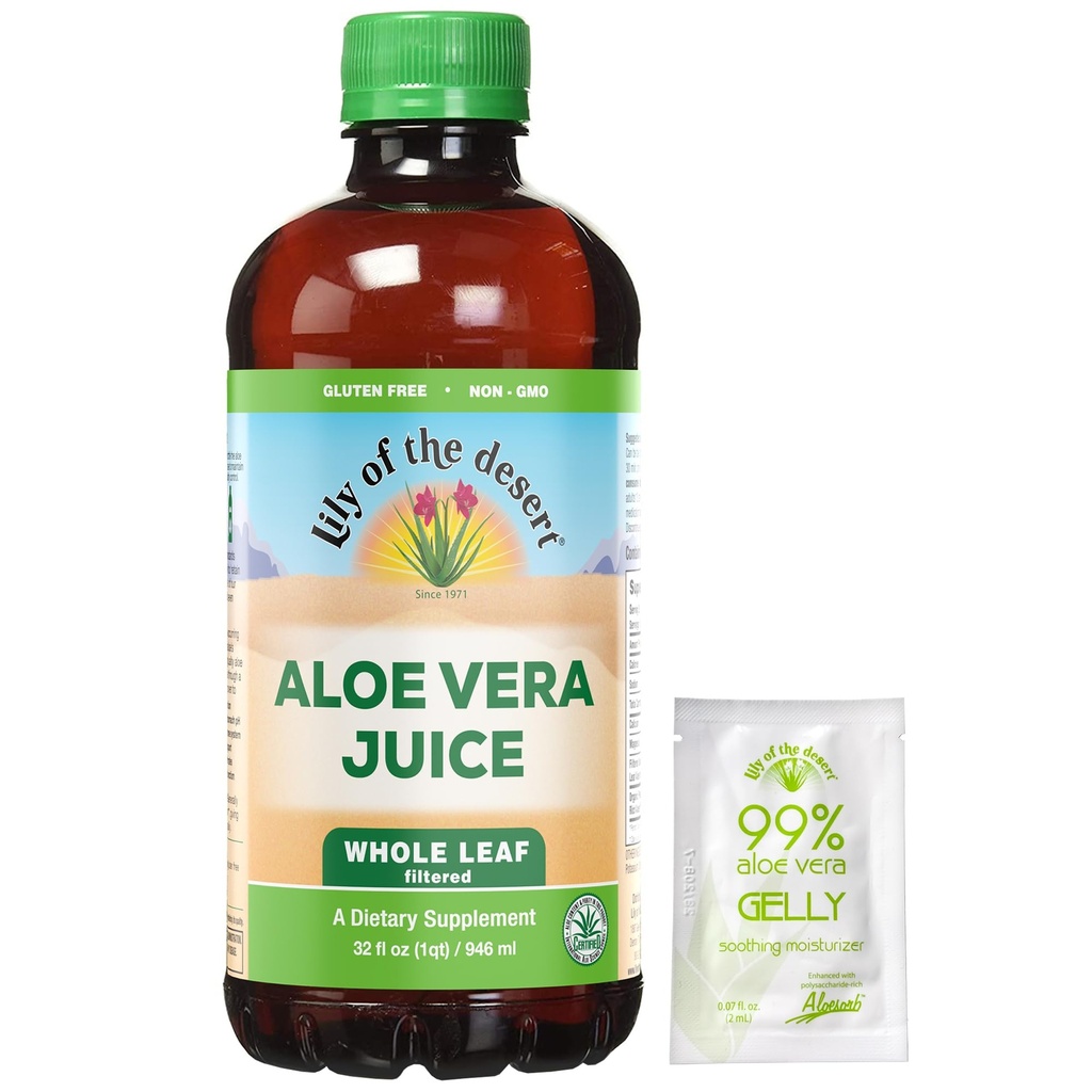 Lily iz puščavske Aloe Vera Juice - Cel list filtrirana Aloe Vera pijačo, Non-GMO Aloe Juice z naravno prebavne encime za Gut zdravje, Stomach Relief, Wellness, Glowing Skin, 32 Fl Oz. Gelly Sachet vključen