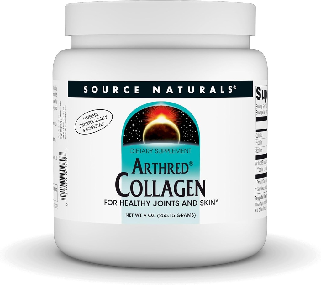 Vir Naturals Arthred Colagen Protein Powder - Nearomated Quick Disload Hydrolyzed Peptides - Podpora proti staranju za kosti, skupno zdravje in kožo - 9 oz (30 strežnice)